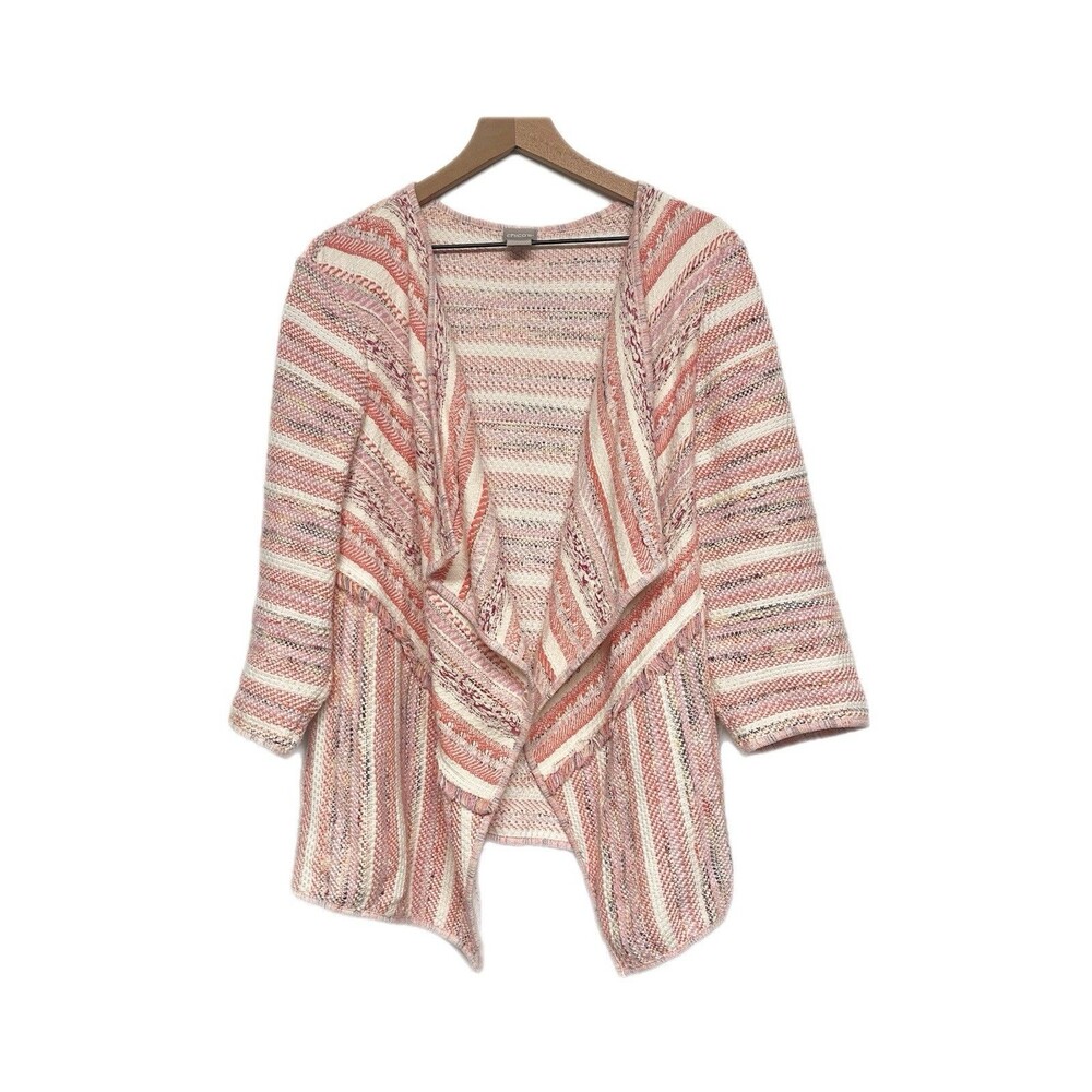 Chicos Women Striped Cardigan Sweater Size XXL Waterfall Open Front Cotton Blend